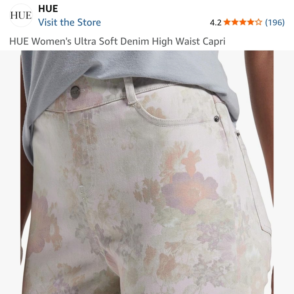 HUE Women's Floral Denim High Waist Capri
